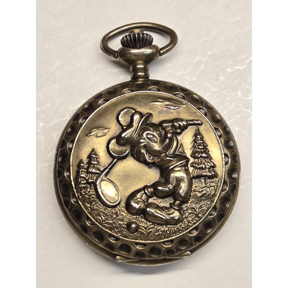 VTG Verichron Disney Mickey Paying Golf Analog Quartz Pocket Watch New Battery